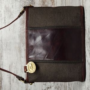 🟩Brahmin Brown Leather & Tweed Crossbody Bag